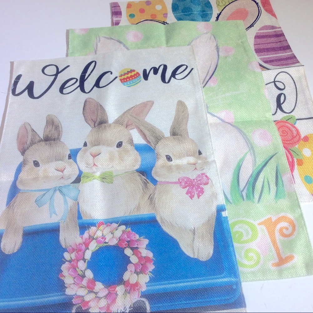 3 Easter Bunny Banners Double Sided Rabbit Images